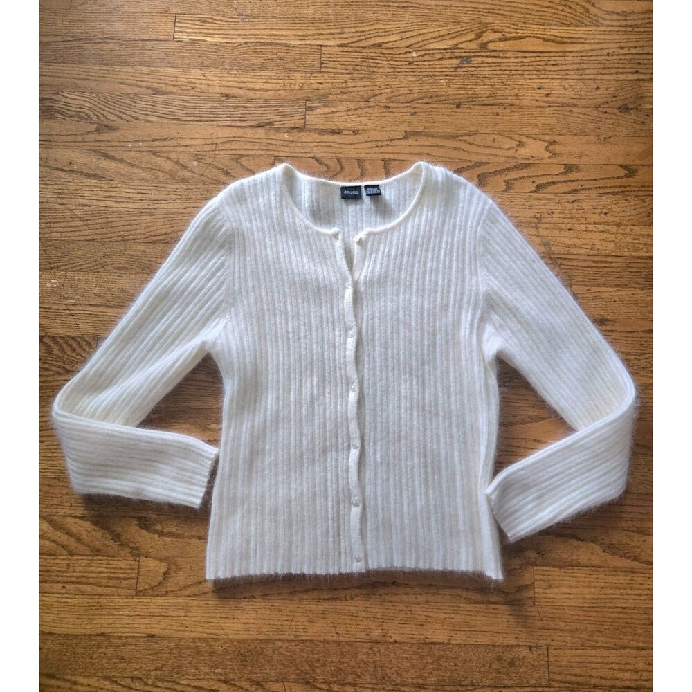 Vtg Y2K Xhilaration Angora Knit Cardigan Sweater Ivory Size XL Soft